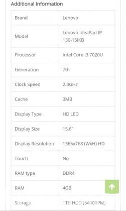 Lenovo IdeaPad IP 130-15IKB